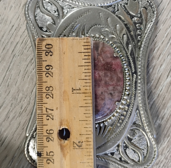 Vintage Western Natural Rhodonite Belt Buckle Silver Toned Handcrafted - Picture 3 of 13